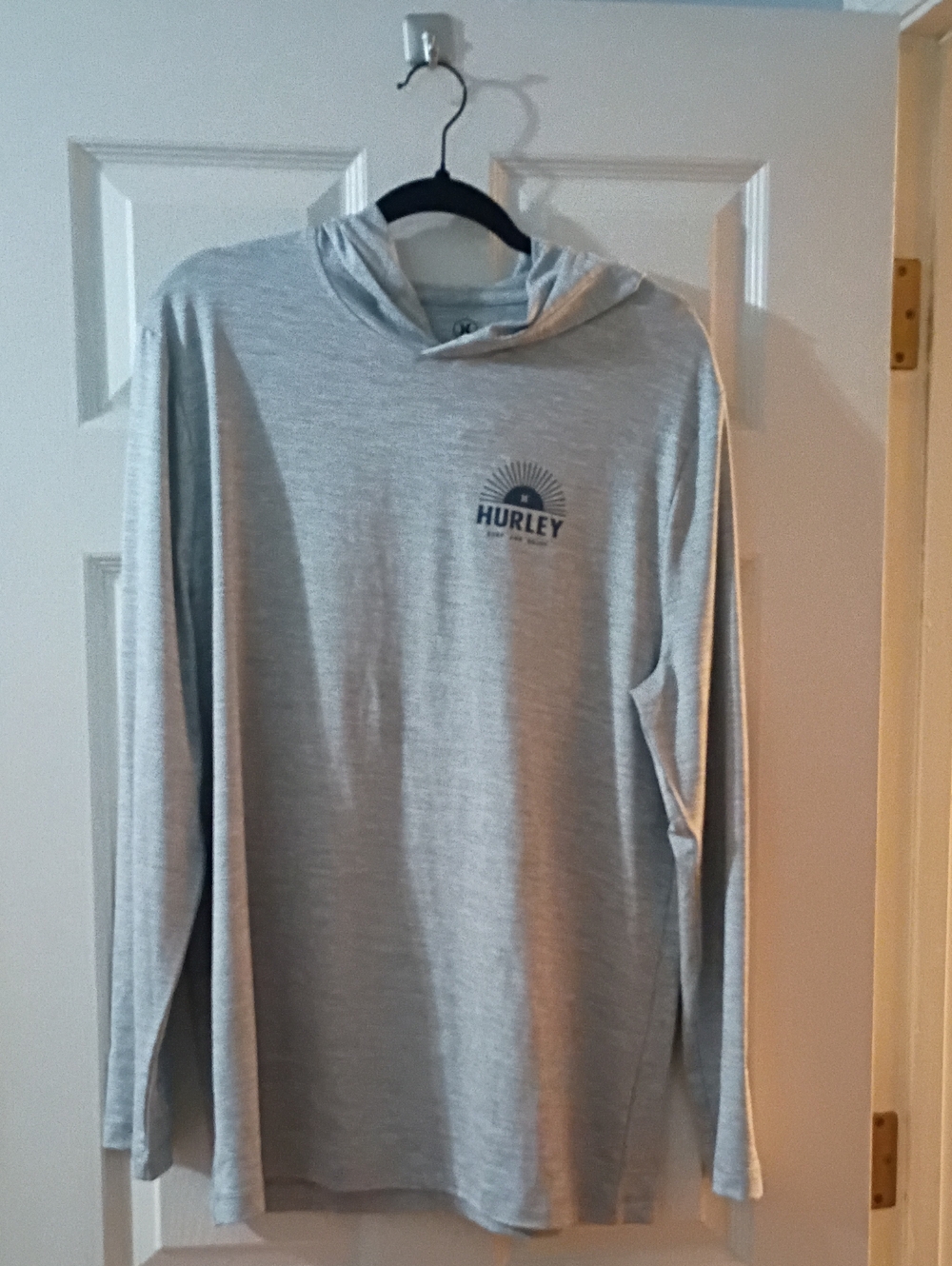 Hurley Heather Gray Hooded Long Sleeve Shirt with Sunrise Logo